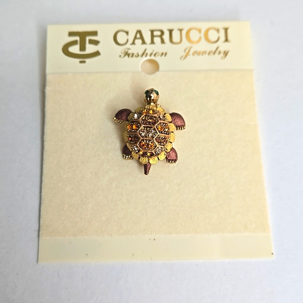 Vintage Carucci Goldtone Turtle Pin with Crystals
